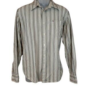 Tommy Hilfiger Retro Striped Button Down Shirt Large - White Vertical Cotton